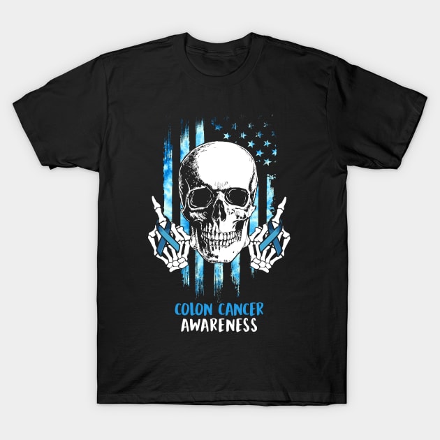 Colon Cancer Awareness Skull Halloween Costume Gifts T-Shirt by AKIFOJWsk